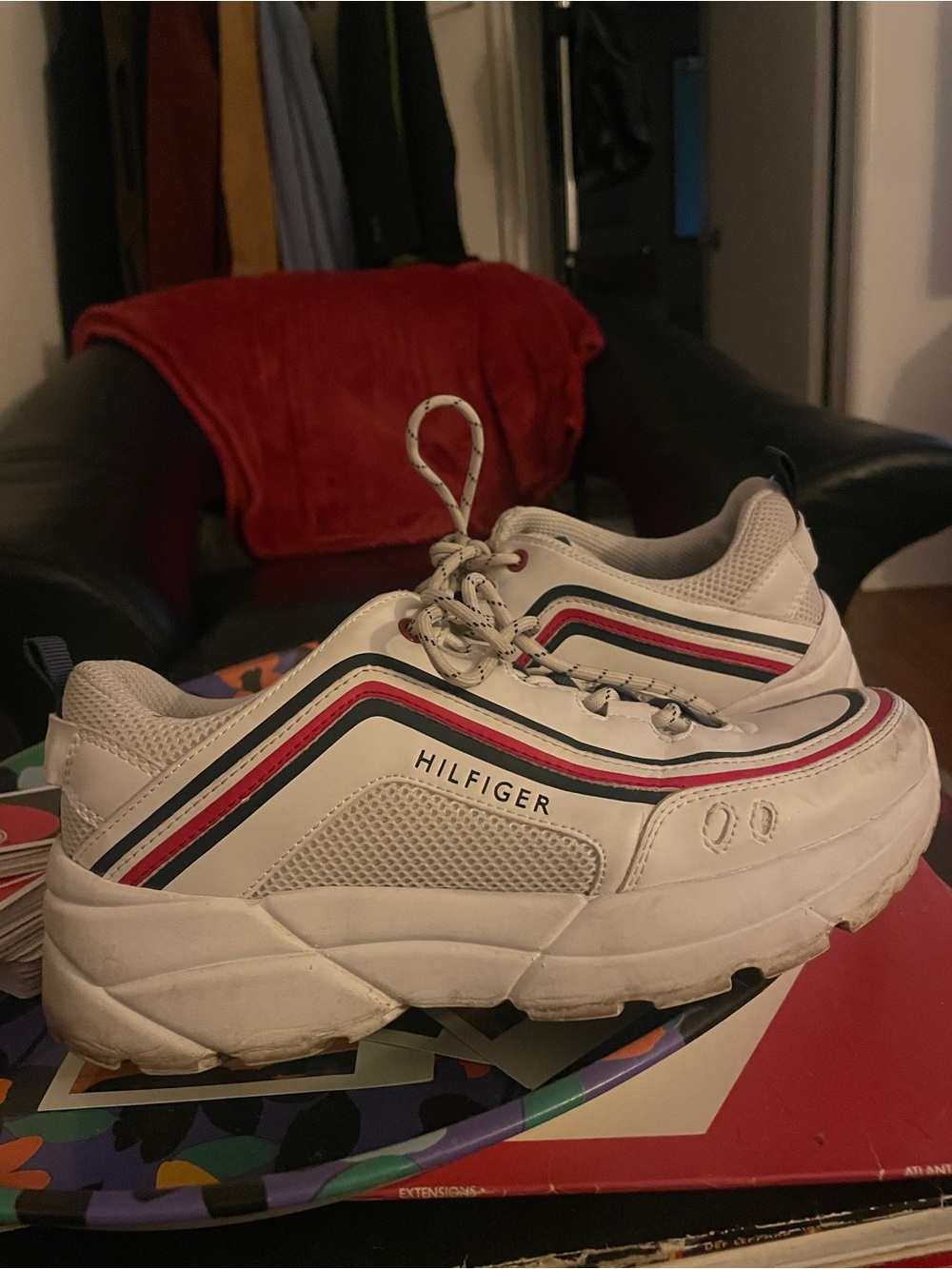 Tommy Hilfiger White Sneakers with Red & Navy Stripes